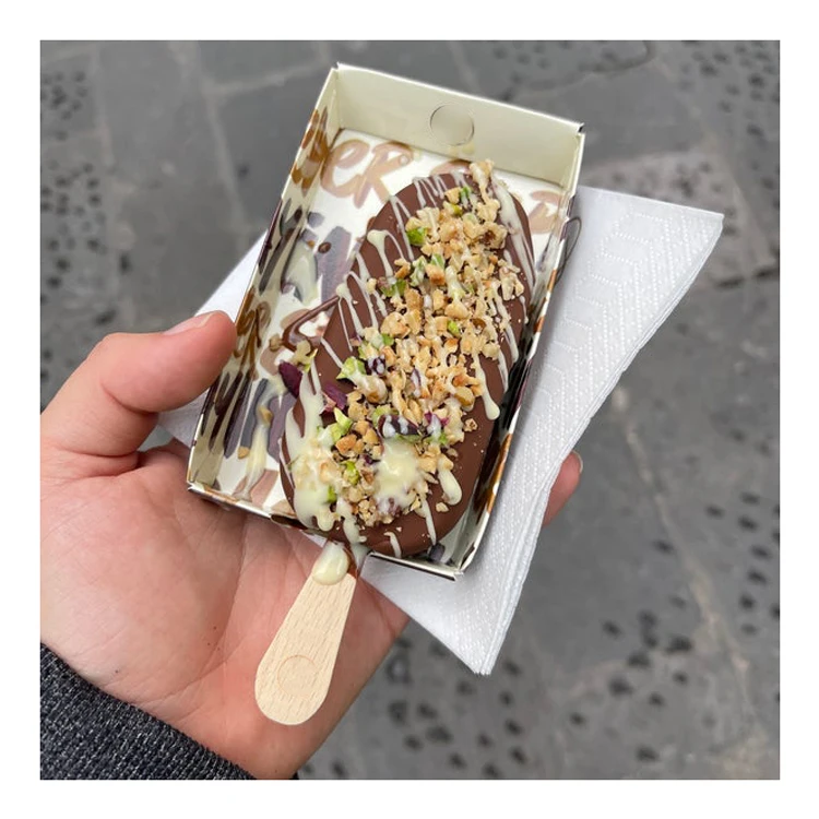 Custom logo popsicle bar ice lolly ice sucker small container for ice cream packaging paper tray box dessert pastry pancake box