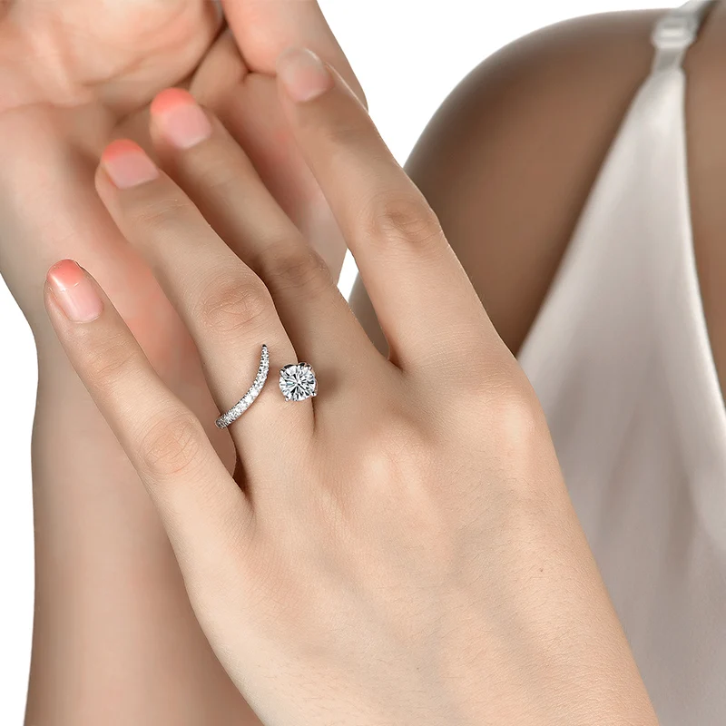  Атта камни пройти Diamond тесты Муассанит кольцо 925 Серебро Круглый отличный крой 1 карат D Цвет Свадебные