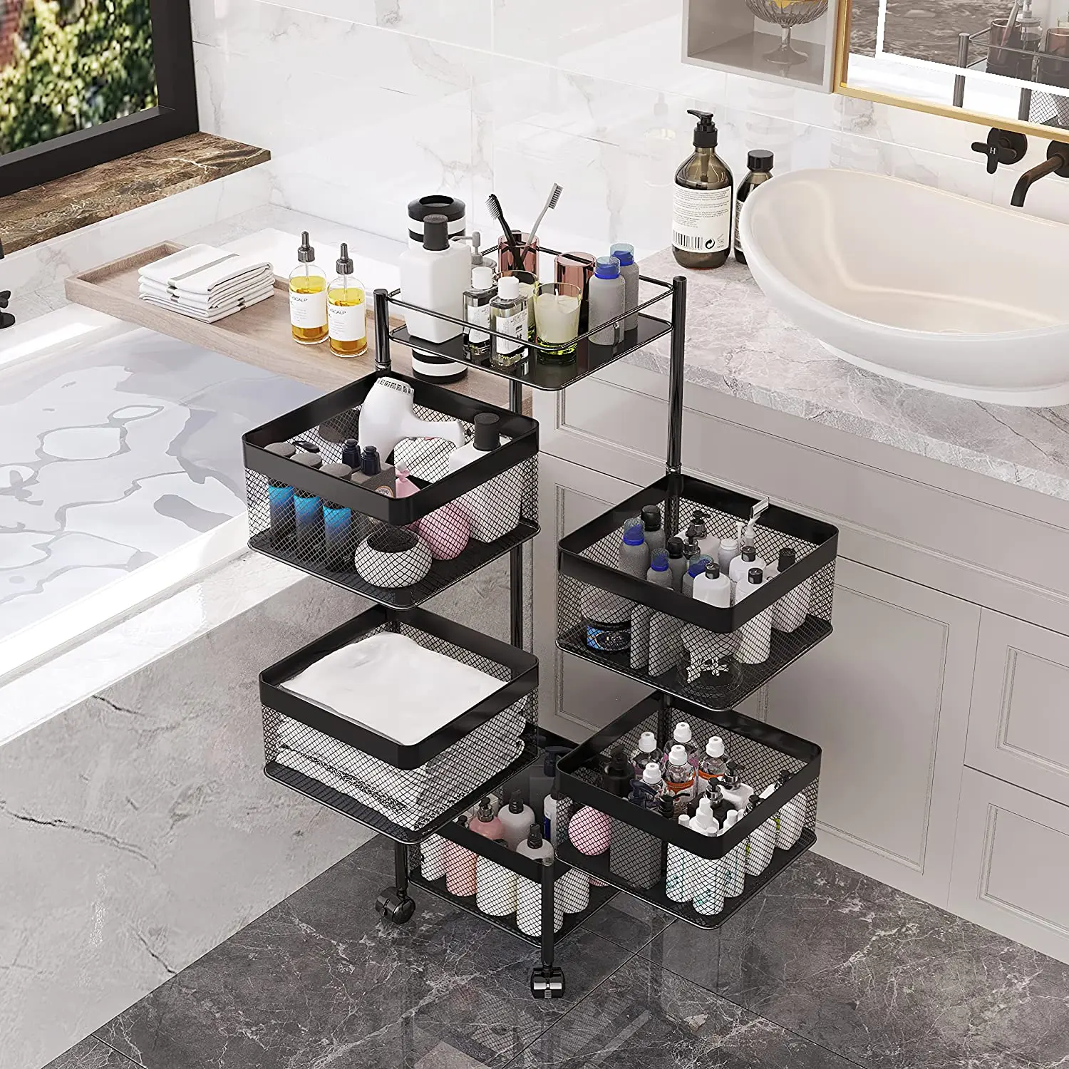 Rotating Kitchen Basket Storage Rack Kitchen Organizer 2 Tier Rotating Vegetable Fruit Storage Rack Storage Cart 3 Tier