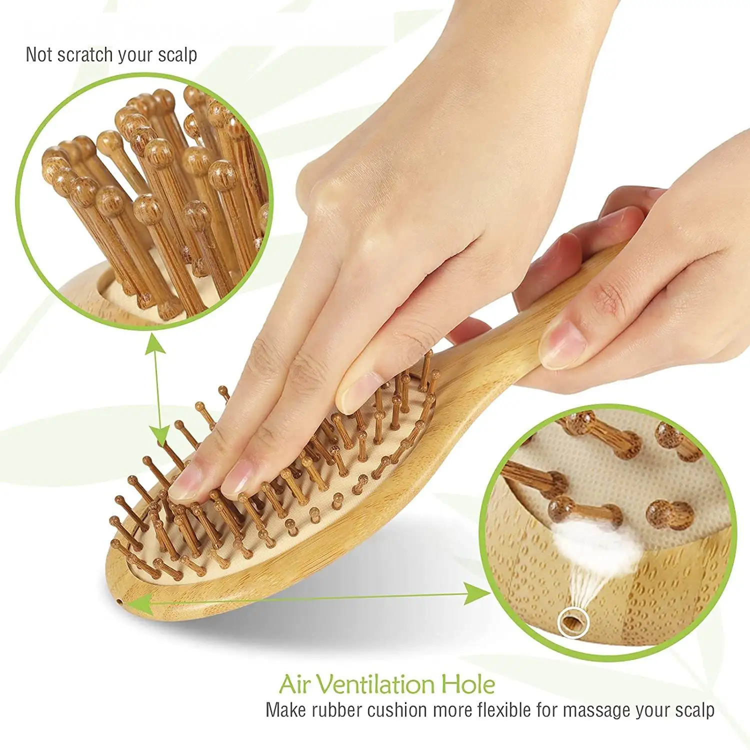 Bamboo Paddle Hair Brush - Bamboo Bristles Detangling Hairbrush for Massaging Scalp