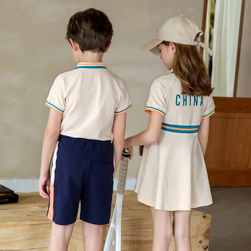 Customized White Polo Shirts with Blue Stipe Collar and Cuff for Primary and Secondary Students School Uniform