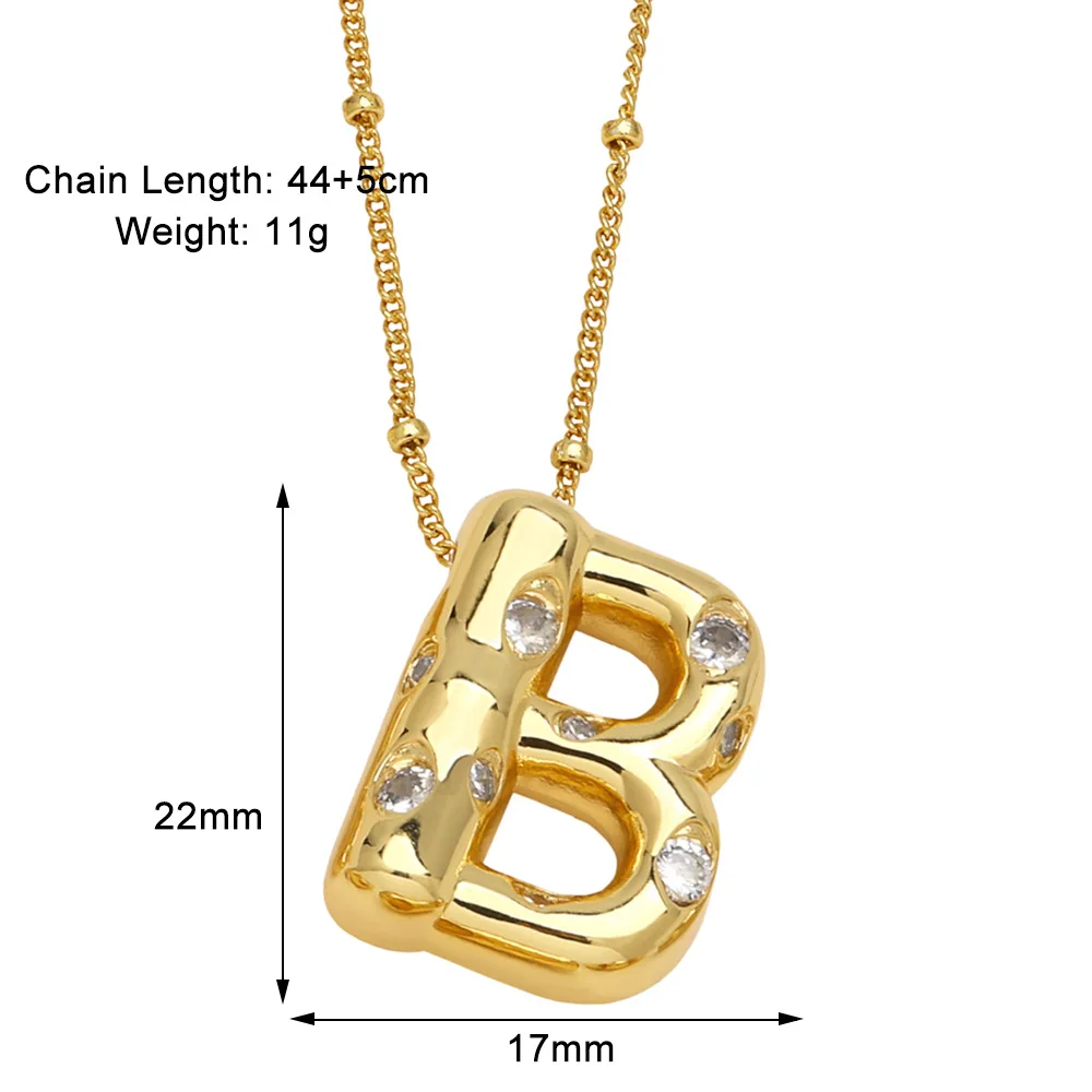 Balloon Bubble Initial Letters White 18K Gold Plated Zircon Non Tarnish Waterproof Pendant Fashion Jewelry Necklaces for Women