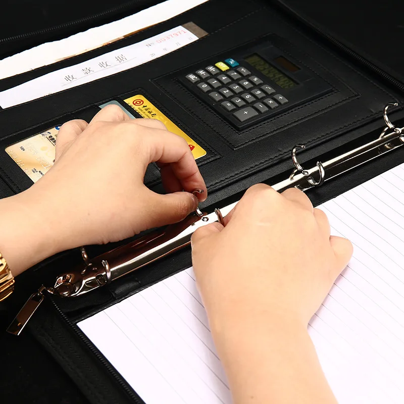 wholesale A4 A5 custom leather diary notebook wallets zippered document case file padfolio portfolio binder folder for arkwork