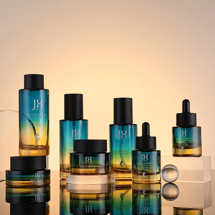 Eco friendly skincare container packaging luxury cosmetic lotion cream glass bottles cap and jar face toner serum pump bottle