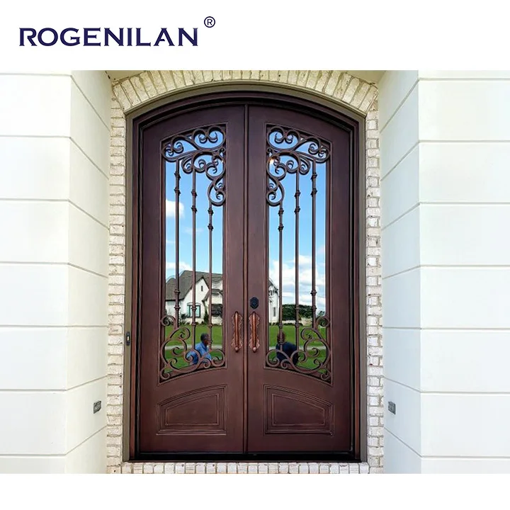 Rogenilan Villa Outdoor Wrought Iron Double Doors luxury Main Entrance New Iron Fence Design Can Be Customised Arched