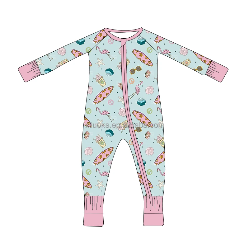 New Arrival Summer Custom Print 95%Bamboo 5% Spandex Fabric One Piece Baby Zippy