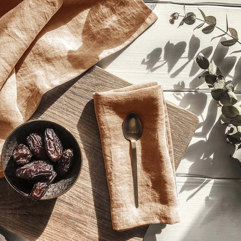 Nordic Style dinner napkin 100% french linen fabric place mat stone washed linen cloth napkin