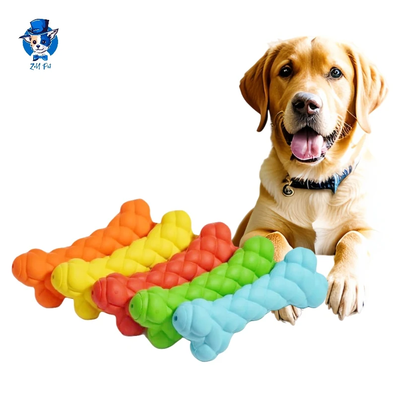 Wholesale Durable Tooth Cleaning Dog Bone Toy Squeaky Natural Rubber Dog Bone