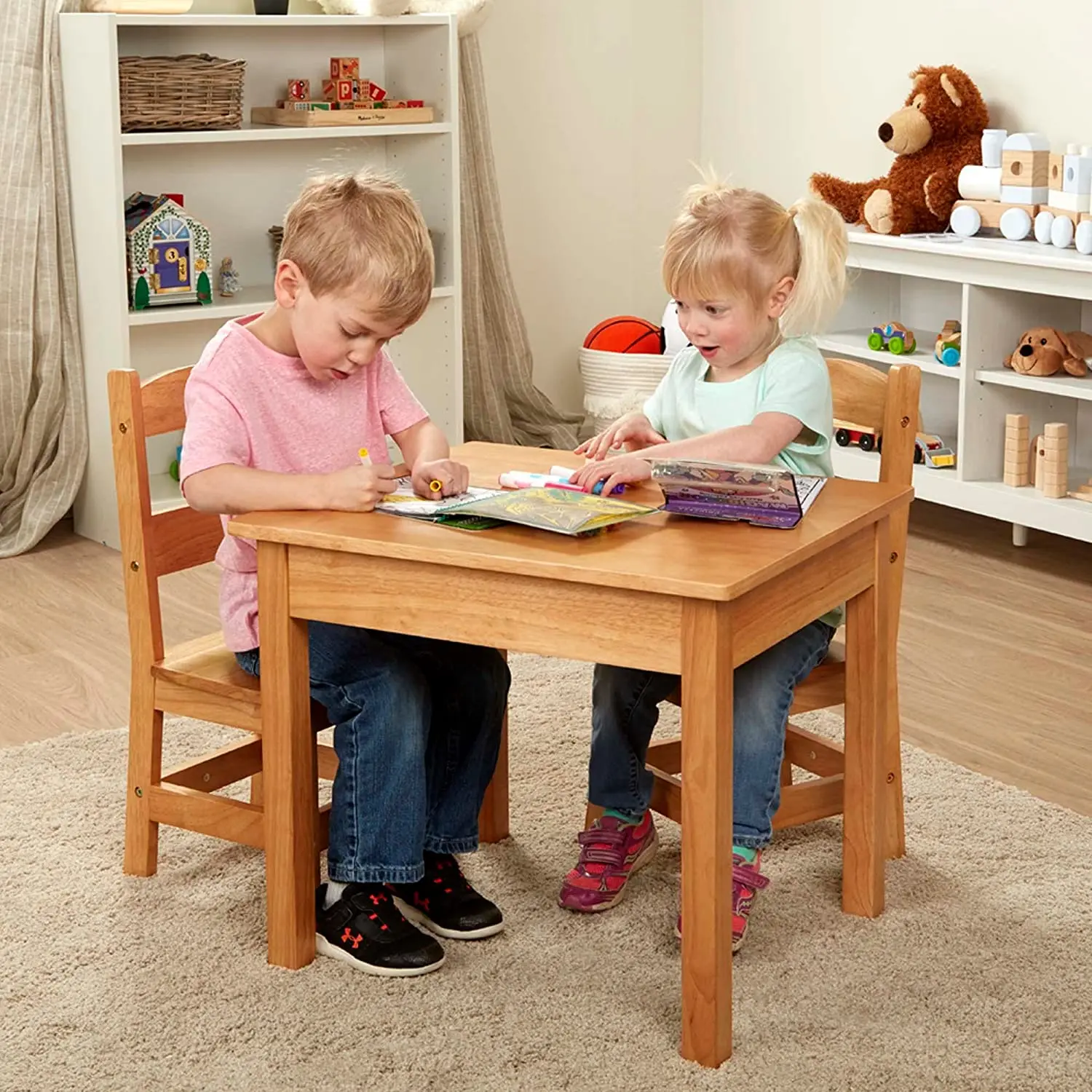 LM KIDS school furniture Wood Table  4 Chair Set kids chair and table children furniture hdpe kids table and chair set
