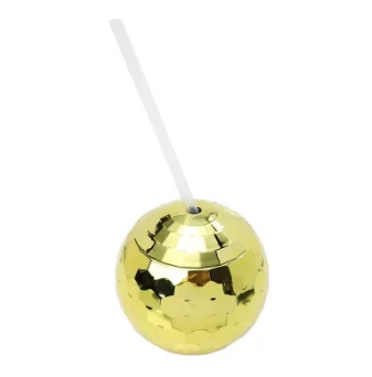 New Disco Ball Commemorative Cup Plastic Flash Ball Cocktail Cup Electroplated Disco Ball Drinking Cup with Lid Straw
