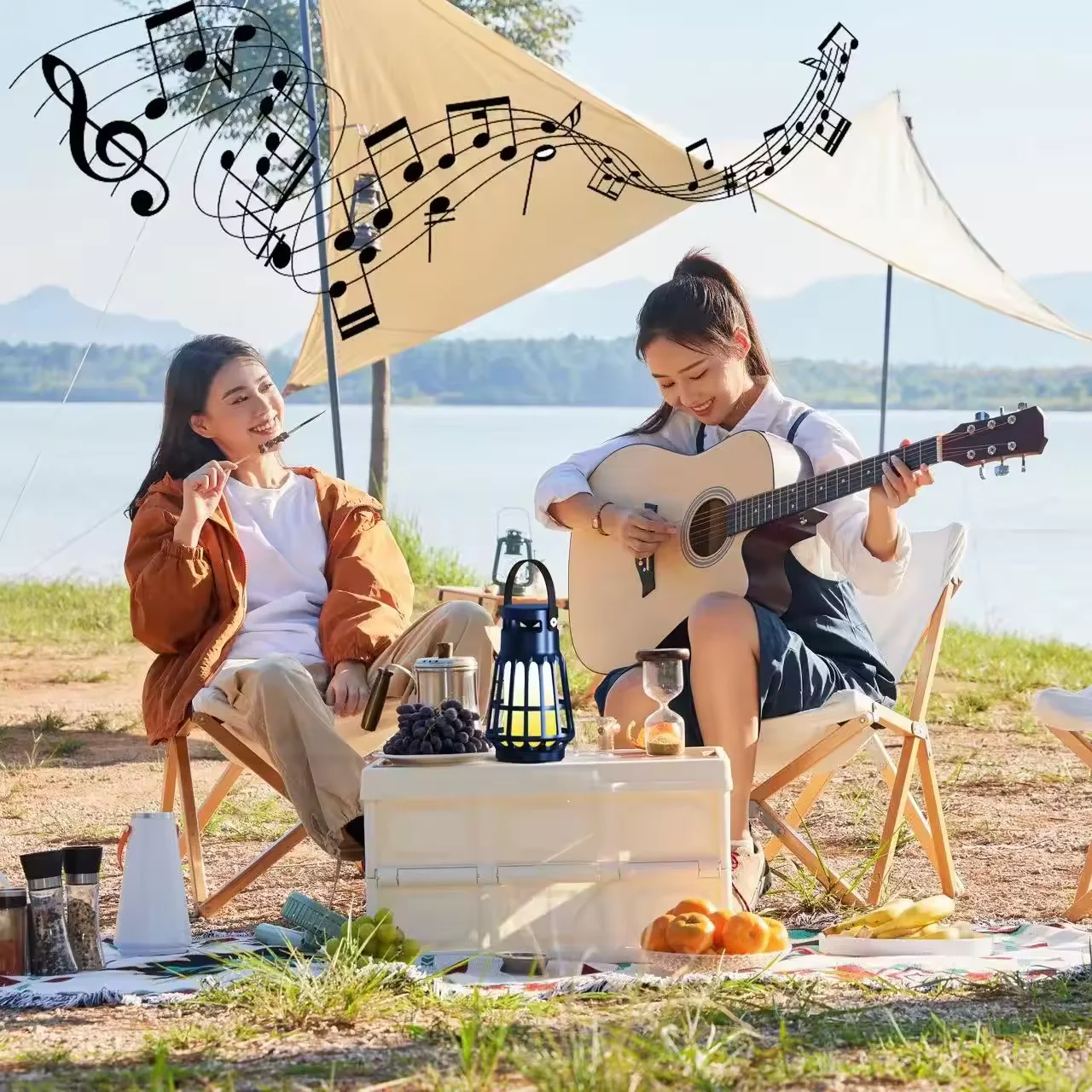 Popular Outdoor IPX5 Waterproof Night Light Flame Lamp With Bluetooth speaker Camping Lamp