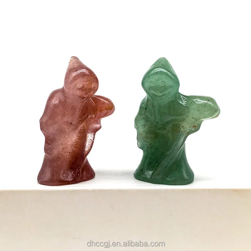 Wholesale natural crystal craft carving rose mini grim reaper polished various material death reaper for Halloween gift
