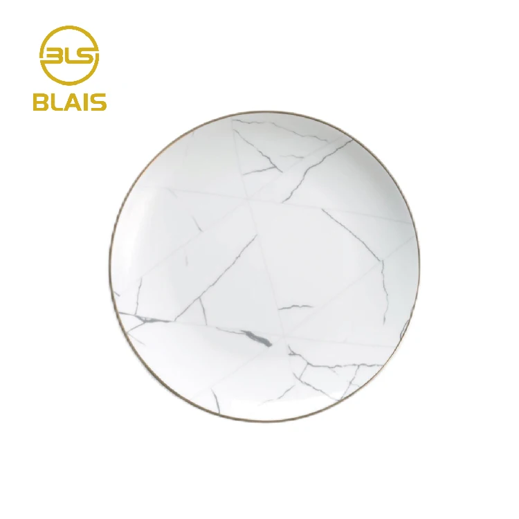 modern simple dining wedding gold rim white porcelain ceramic marble plate dinnerware set, bone china luxury table setting