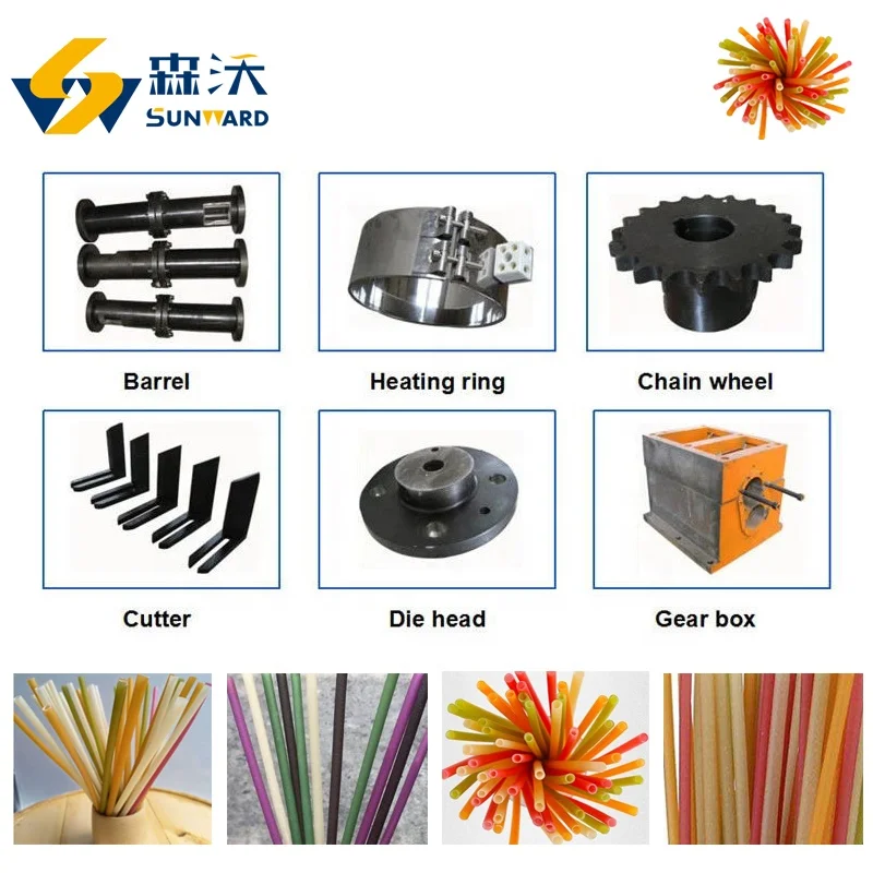 Sunward 100-150kg/h pipe straw machine food grade environment protection eatable straw line edible knife spoon plant