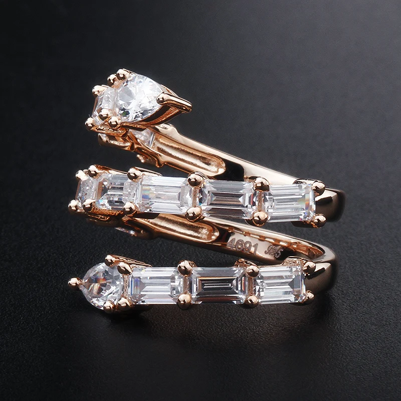 nice jewelry 925 rings sterling silver cubic zircon fine quality paving stones women 18k gold color bling baguette stone ring