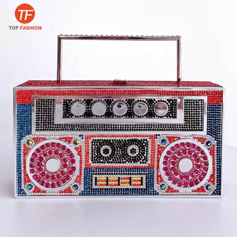 Factory Wholesale 2022 Boombox Clutch Crystal Rhinestone Clutch Purse Party Radio Evening Bag Diamante Handbag