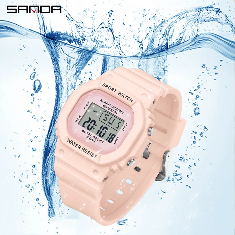 SANDA 393 Student Sport Watches Men Ladies Digital Watch 5bar Waterproof Countdown Date LED Electronic Wristwatch Clock Gift