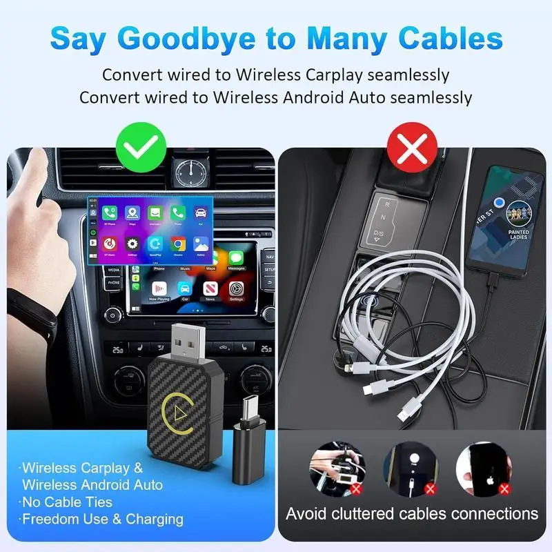 Carplay Wireless Adapter for Factory Wired Carplay 2024 Upgrade Plug & Play Dongle Converts Wired to Wireless for Cars