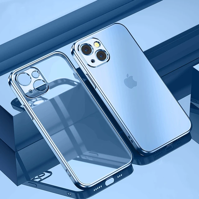 Luxury Plating Transparent Shockproof Thin Case For iPhone 13 12 11 Pro Max X Xs XR 7 8 Plus SE2 Mini Soft Silicone Bumper Cover