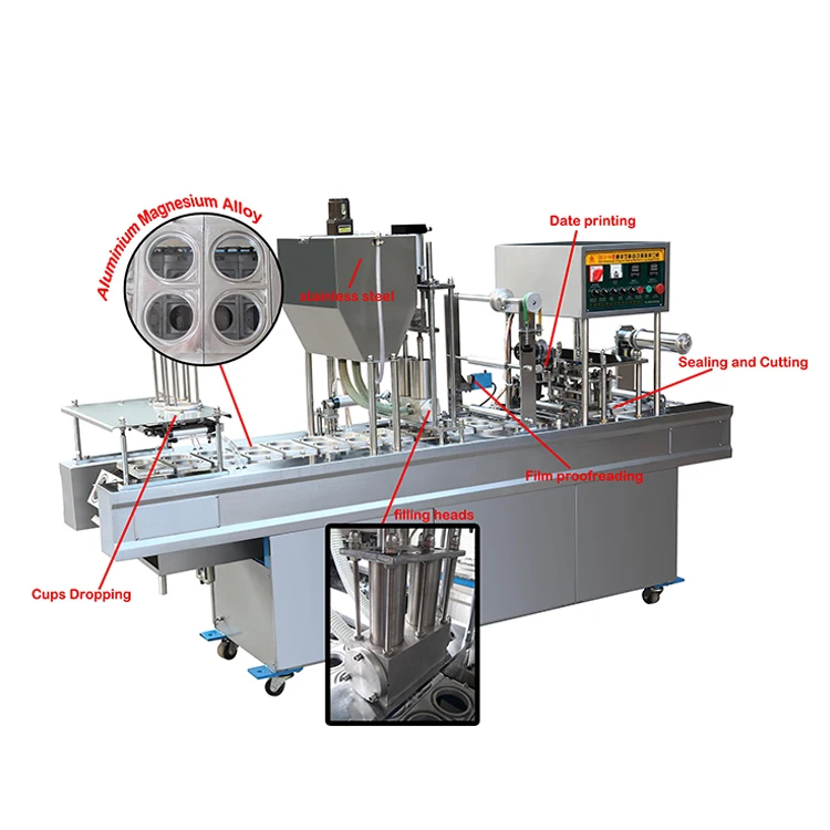 Automatic Beer Coffee Juice Milk Water Aluminum Plastic Yogurt Cup Filling And Sealing Machine