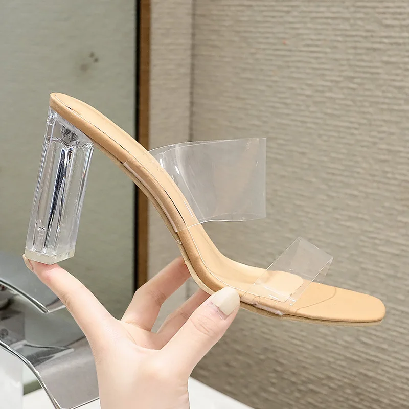 Women Summer Transparent chunky heels Ladies party crystal high heels shoes