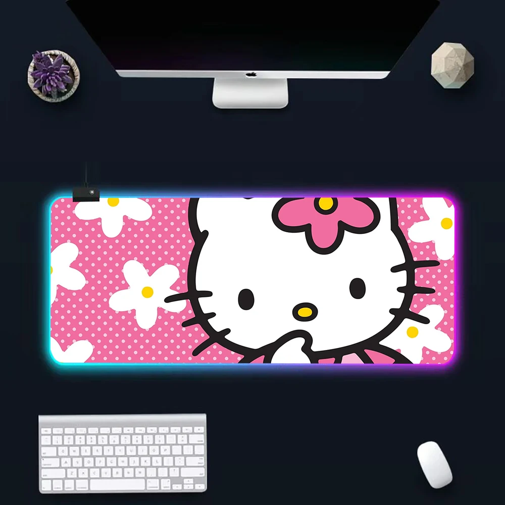 Hello Kitty RGB Pc Gamer Keyboard Mouse Pad Mousepad LED Glowing Mouse Mats Rubber Gaming Computer Mausepad