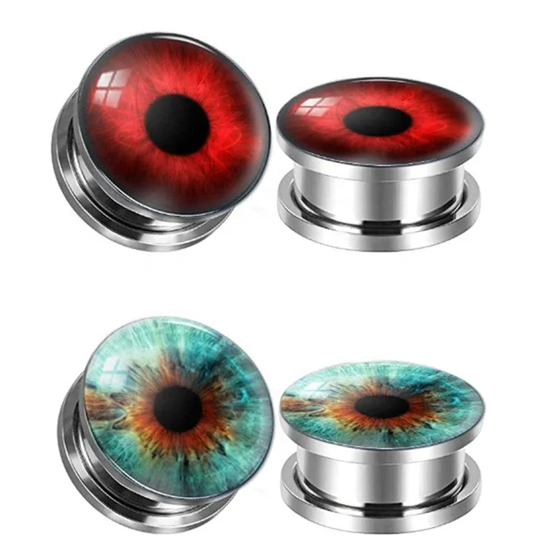 Stainless Steel Red Green Eyes Ear Plugs Flesh Tunnels Gauges Stretchers Expander Body Piercing Jewelry