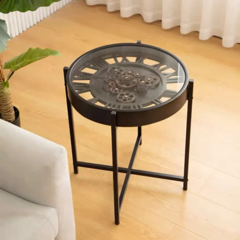 Retro high-end light luxury gear rotating style American design living room sofa side table small coffee table