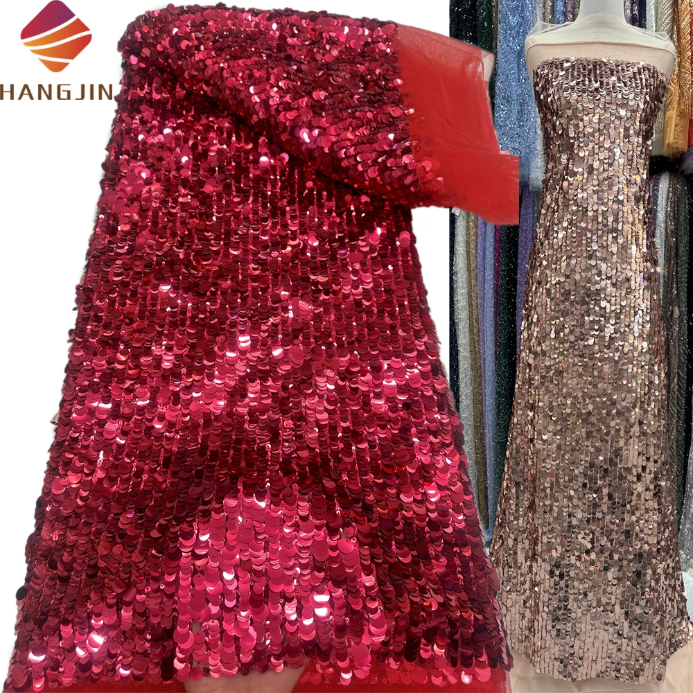 Luxury Glitter Sequins Lace Fabrics Wine Red Shiny Sparkly Embroidery French Tulle Sequence Lace Fabric For Evening Party Dress