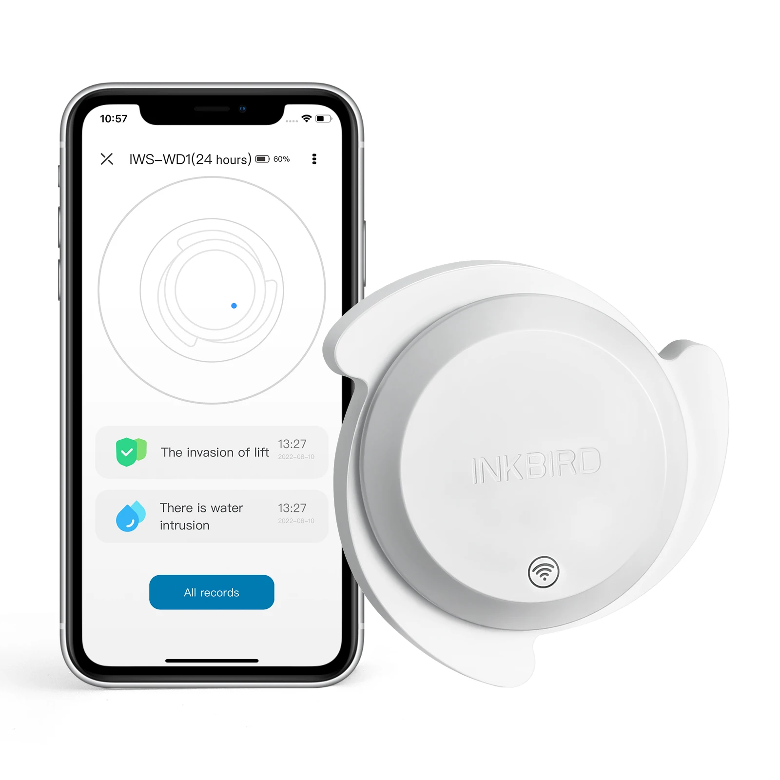 INKBIRD IWS-WD1 Water Leakage Sensor Alarm Smart Flood Sensor App Notification Alerts WIFI Detector