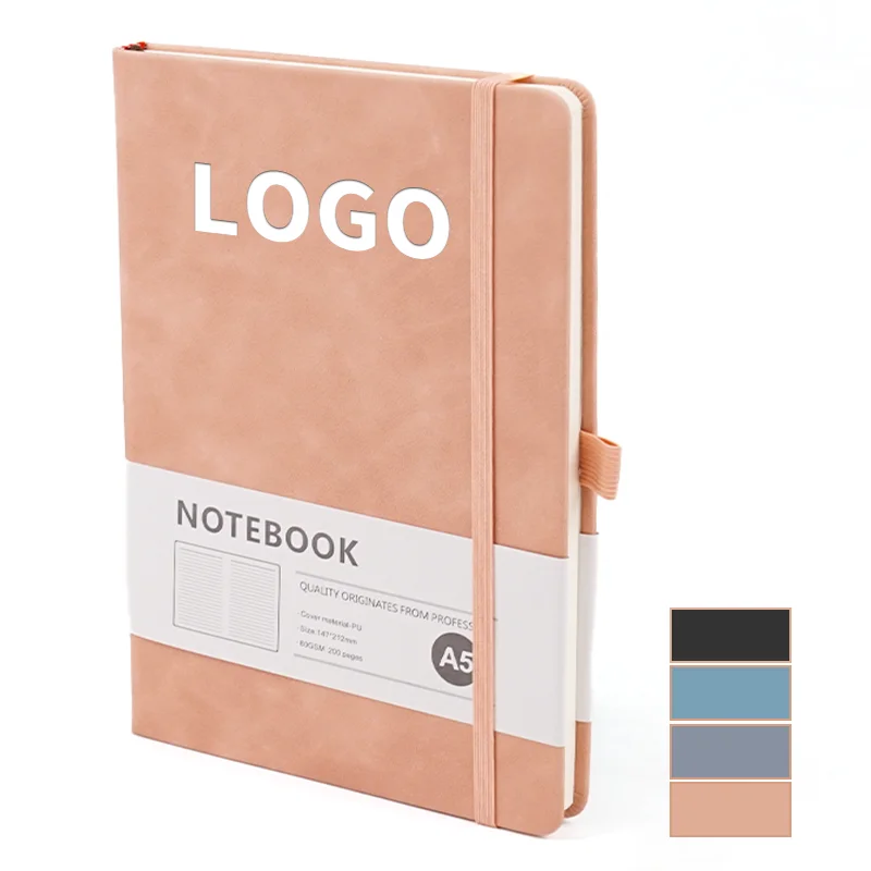 Personalized Customizable A5 Pu Leather Hardcover Notebook Promotional Printed Logo Binding Elastic Strap Notebook for Students