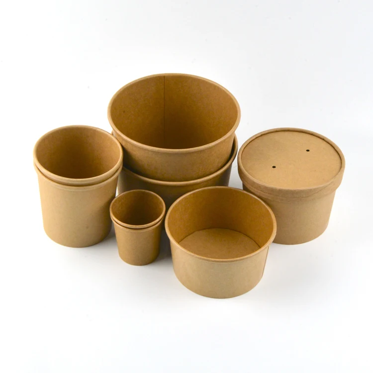 Hot Selling High Quality Food Grade Kraft Paper Salad Bowl With Clear Cover Lid