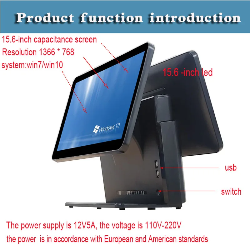 All in One POS Supermarket Cash Register 15.6 Inch Windows 10 Touch Screen POS Machine