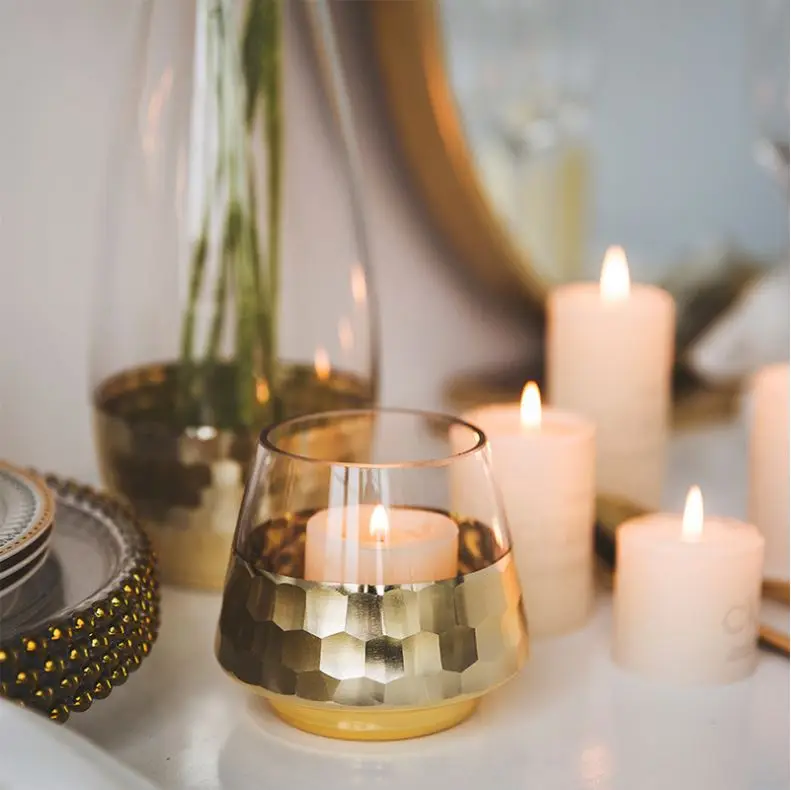 Luxury Glass Candle Holder Glass Flower Vase Gold Wedding Tall Glass Cylinder Vase For Home Decor