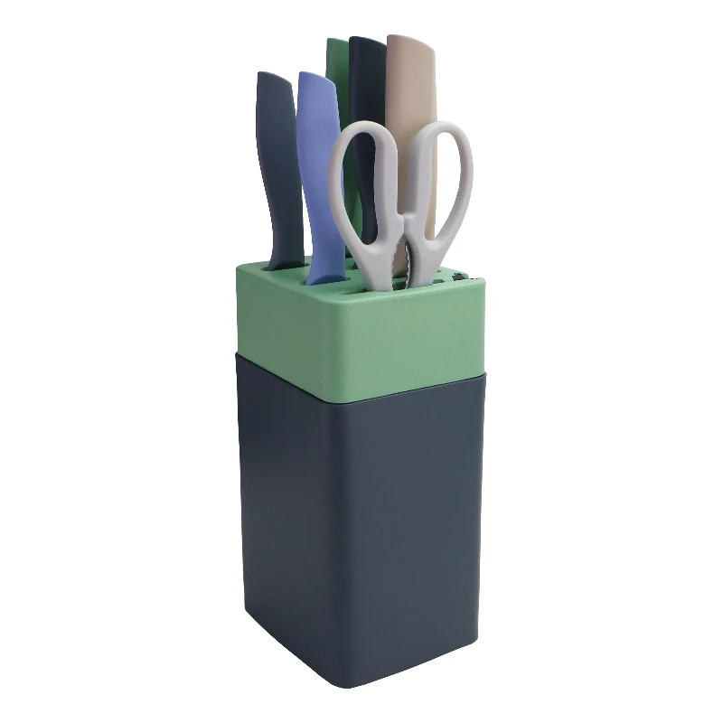 6 piece Stainless Steel knives set with holder Kitchen Knife Sets PP stand wooden block in Gift Box Slicer Scissors Chef Knife