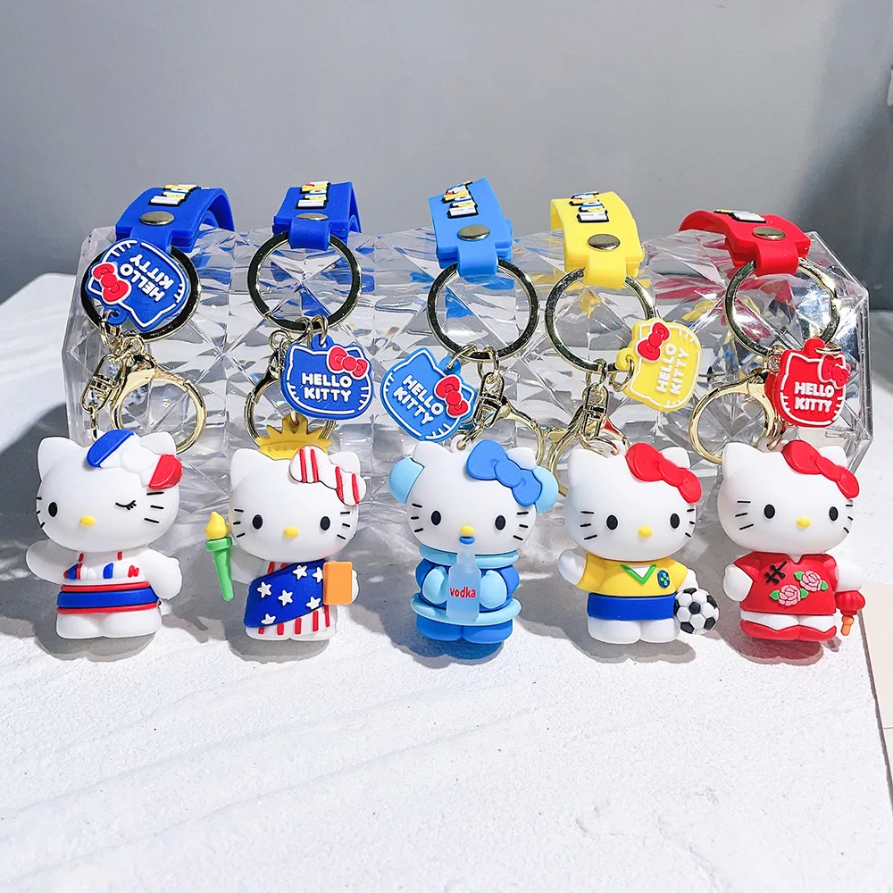 New 3d Pvc Cute Cartoon Kawaii Anime Cat hello Kitty Keychain plastic kids Toy Doll Keyring Birthday Gift silicone key chain