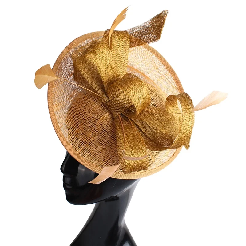 Hot sell Wedding Hair bridal Sinamay Fascinators hat Champagne Pink Coffee Blue Gray Derby Hats headdress TOP Hat wholesale