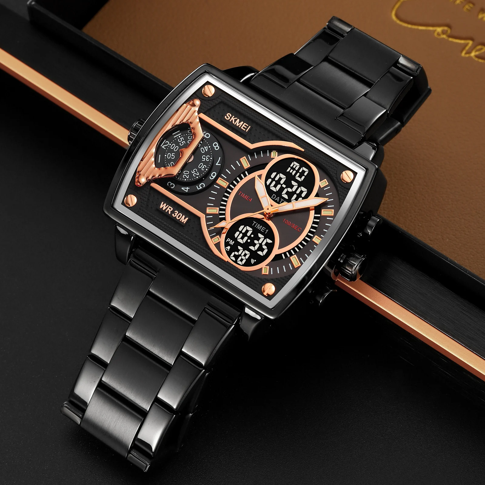 SKMEI 2229 dual time display hourly chime function relogio masculino analog waterproof watch