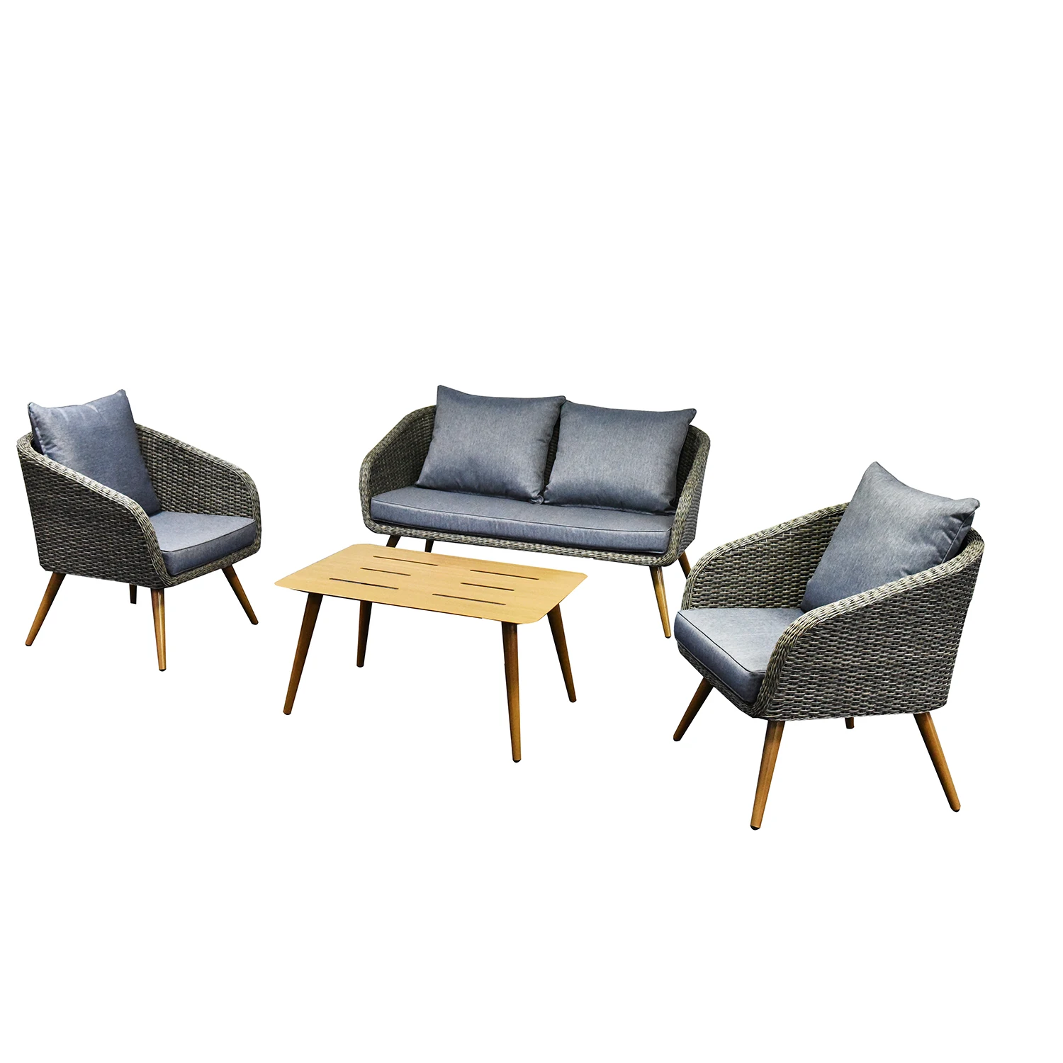 Плетением и алюминиевым 4 шт стол и стулья для сада и террасы имеют открытый погодостойкий диван-кровать