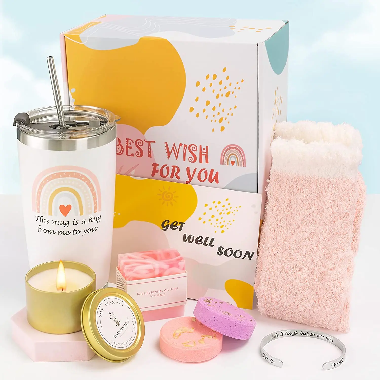 Custom insulated coffee mug Spa Bath&Candle Set Birthday Gift with Card Get Well Soon Gift Set for Women