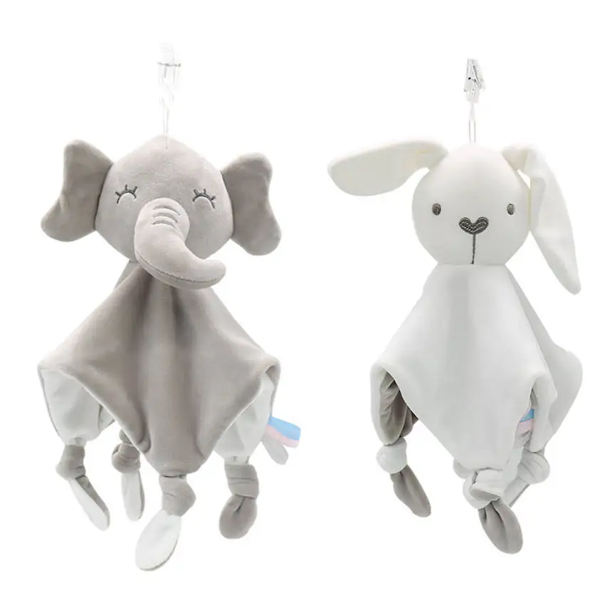 Wholesales Soft Cartoon Comforter Baby Animal Handkerchief with Ring Paper Baby Towel Toy Doll