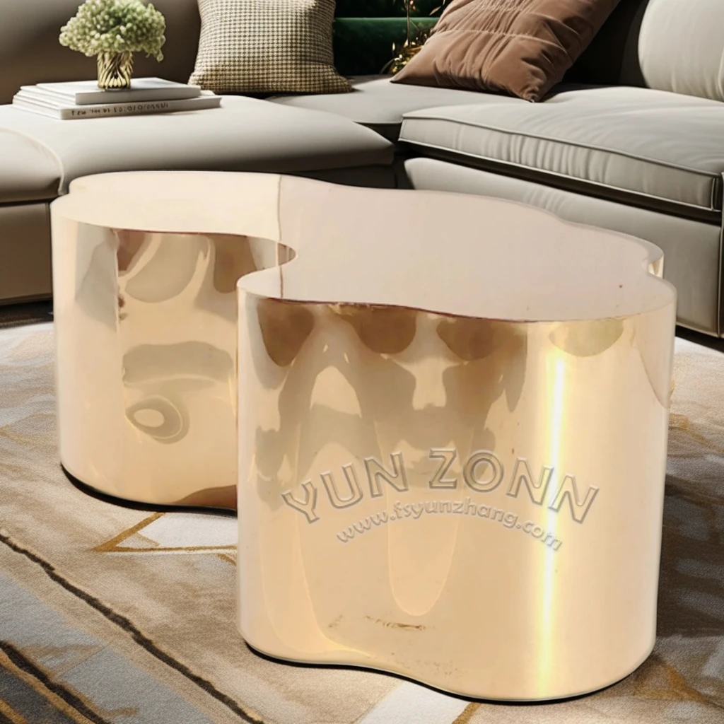 YunZonn Modern Gold Mirror Stainless Steel Coffee Table Irregular Style for Living Room Dining Hotels Villas Apartments Use