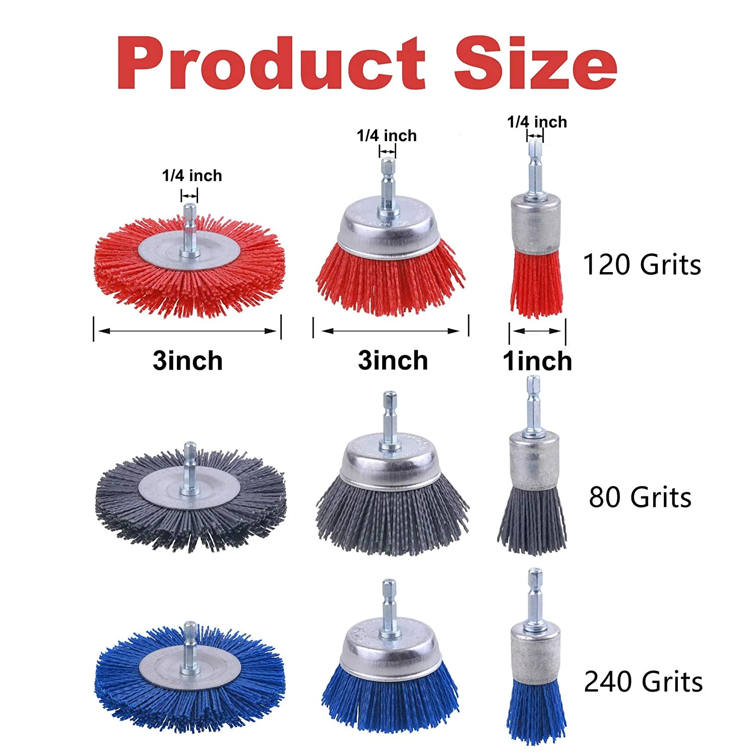 DELUN  Nylon Filament Abrasive Wire Brush Wheel & Cup Brush Set with 1/4 Inch Hex Shank Nylon Drill Brush Set for Remove