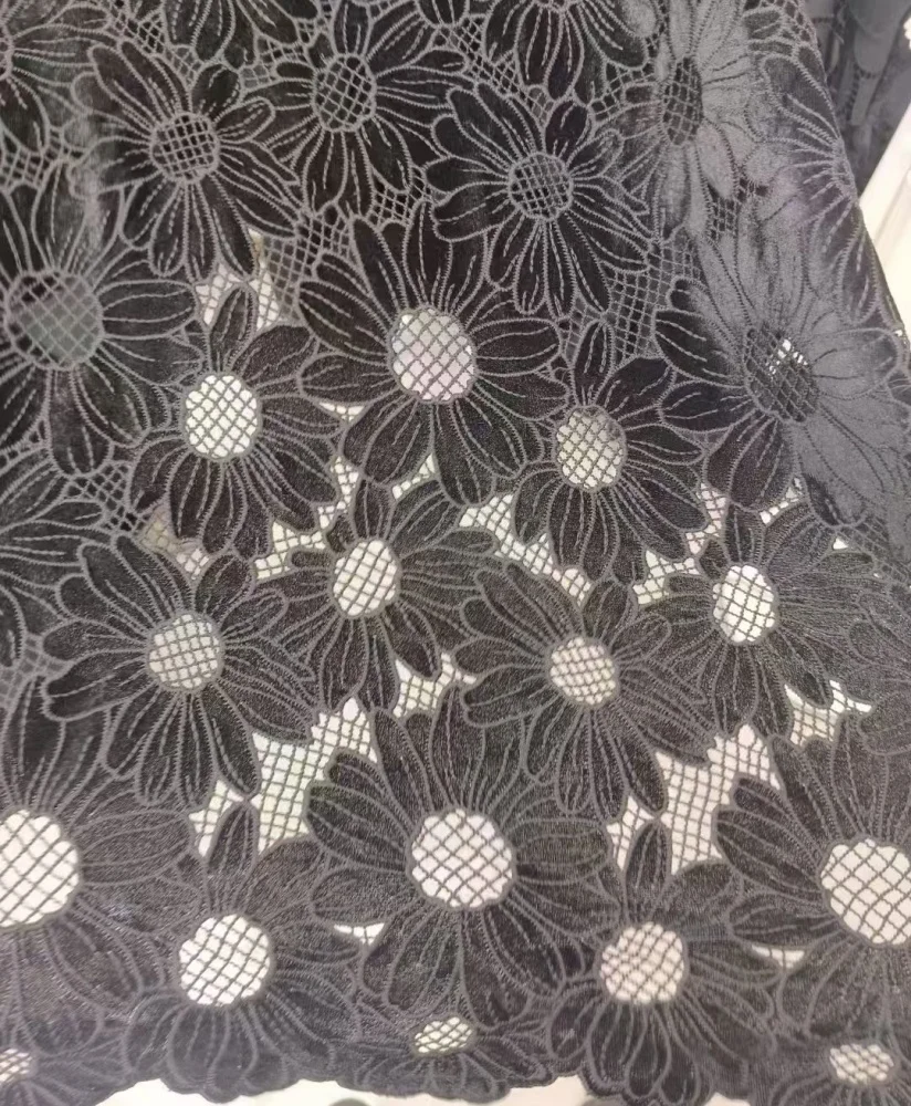 Affinity New Arrival African Black Velvet Sequin Fabric Lace Hollow Guipure Embroidery Lace Fabric with Sequence For Dress woman