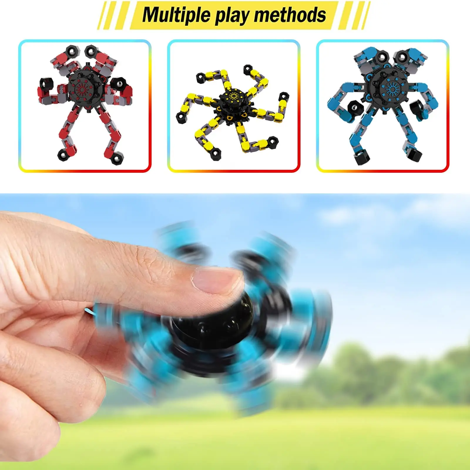 Glow Spinning Robot Finger Toys Mechanical Top Gyro Chain Fingertip Decompression Fidget Transformable Spinner