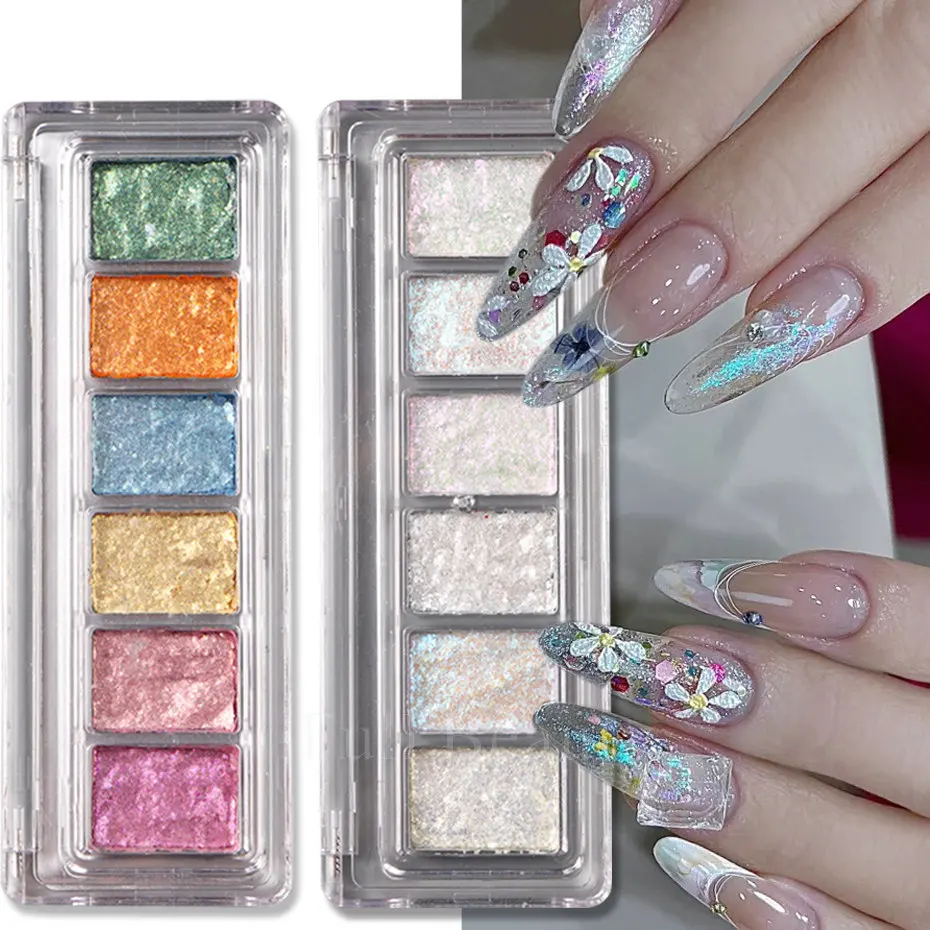 6 Colors Solid Neon Glitter Holographic Laser Aurora Nail Magic Mirror Powder Nail Art Decoration
