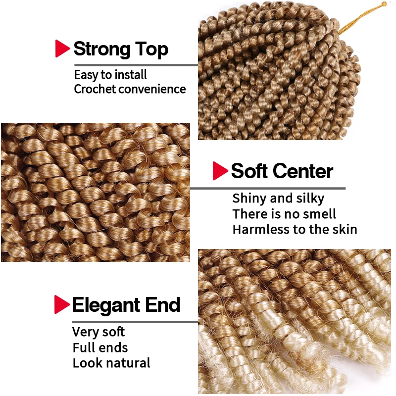 Wholesale Price Synthetic Braiding Hair Ombre  Color Women Spring Twist Crochet Braid Hair Extension 8 inch Spring Twist Hair