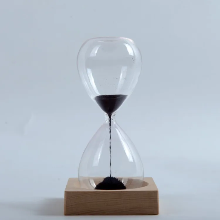 30 Minutes Colorful Hourglass 15 Minutes Magnet Sand Clock Glass Timer with Square Wood Base