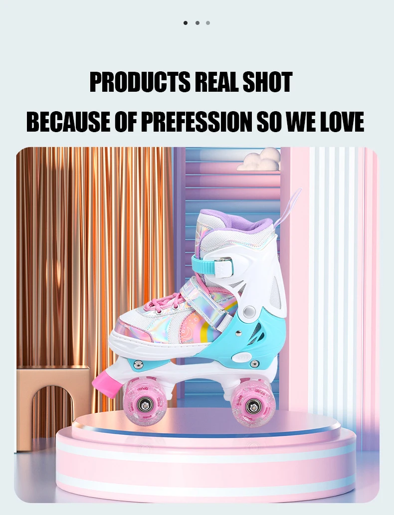EACH Adjustable Skate Shoes Flashing Roller Skates Rental Quad Roller Skates 4 Wheels For Children Kids