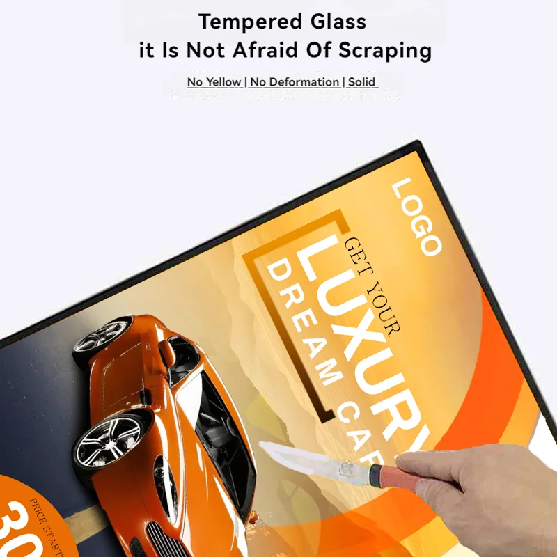Wholesale Custom Shape Slim LED Light Box Backlit Menu Stand with Aluminum Frame and Tempered Glass Front Panel Model A2